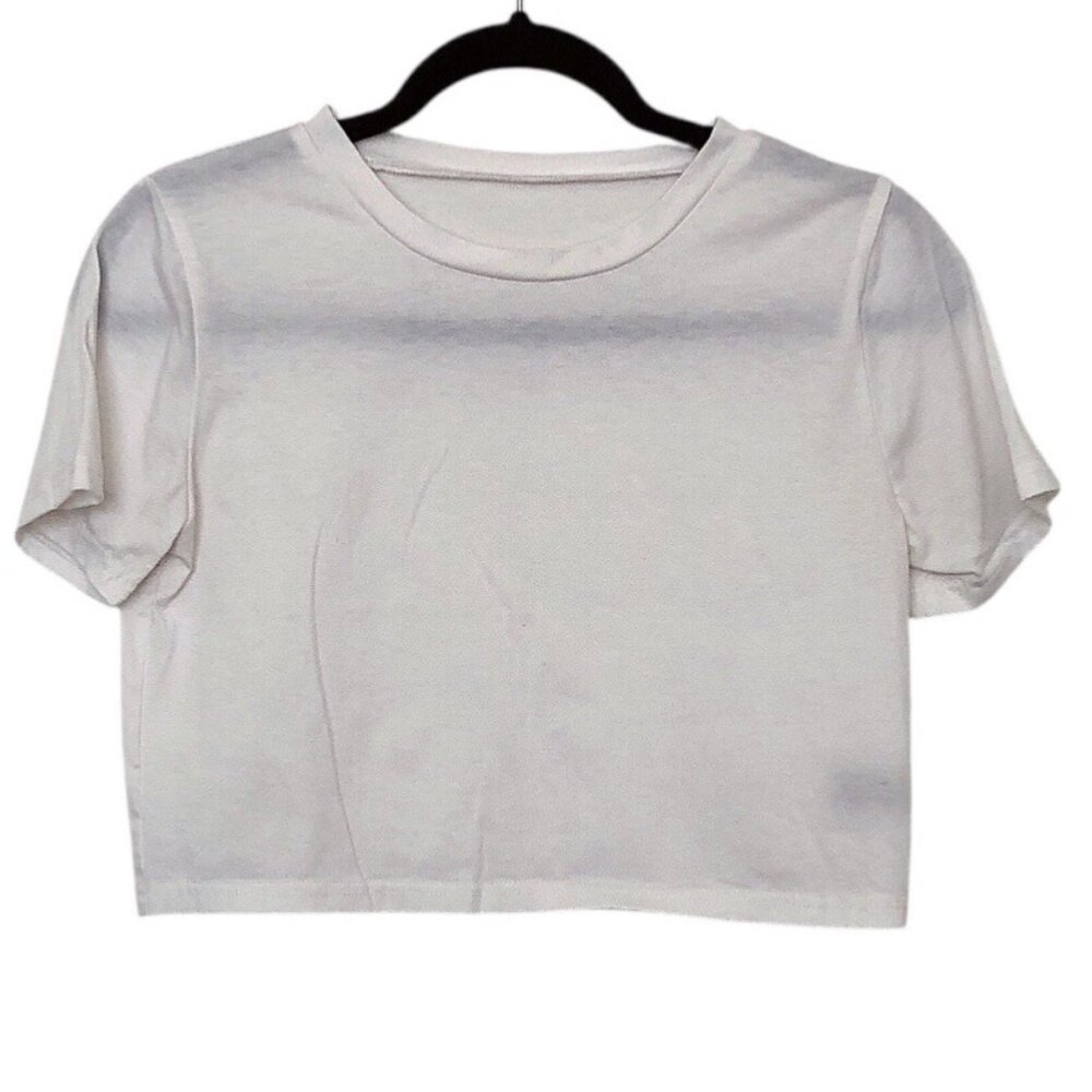 SHEIN Solid White Round Neck Short Sleeve Cropped Top S(4)